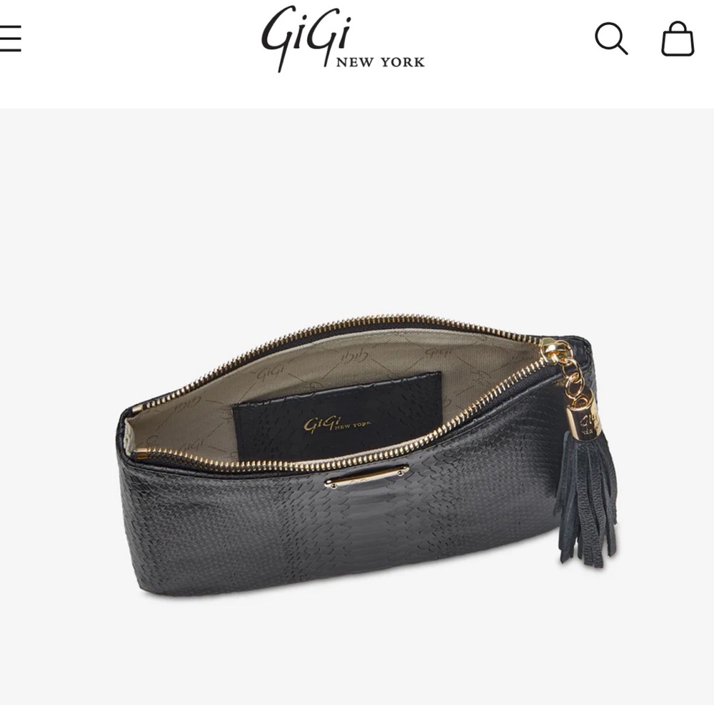 New! GiGi New York Embossed Python Clutch, Black. - Picture 3 of 10